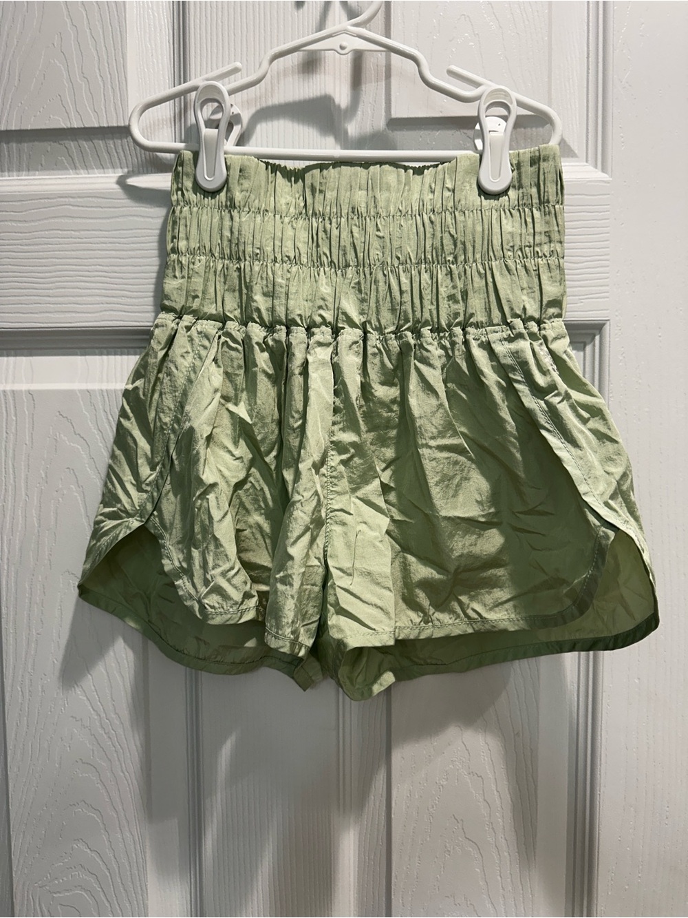 FP Movement by Free People Light Green Smocked High-Waist Shorts